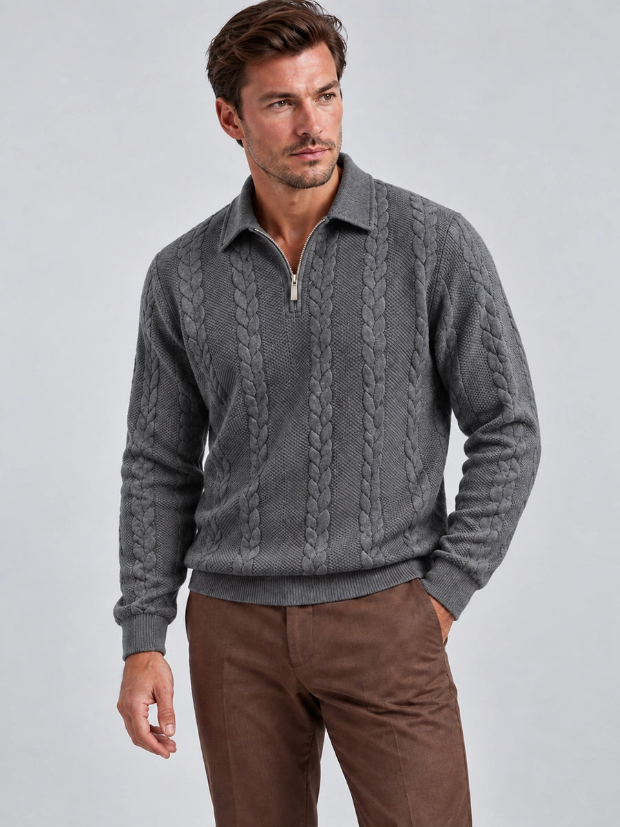 Men's Jacquard Quarter-Zip Knit Polo Sweater