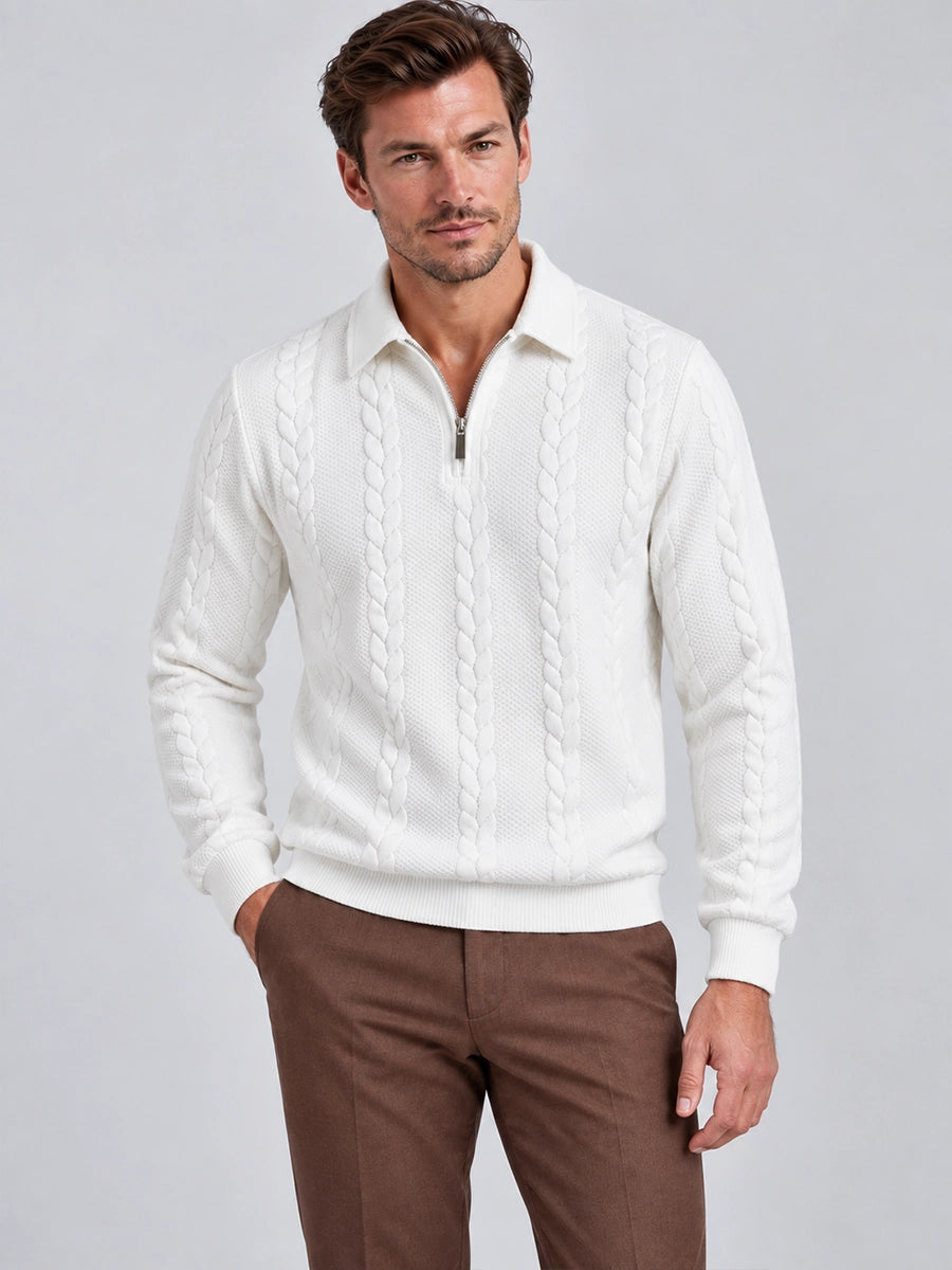 Men's Jacquard Quarter-Zip Knit Polo Sweater
