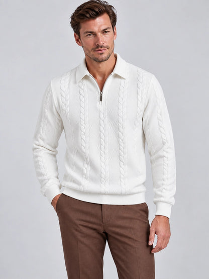 Men's Jacquard Quarter-Zip Knit Polo Sweater