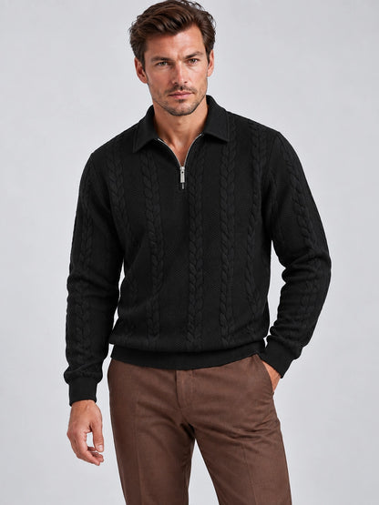 Men's Jacquard Quarter-Zip Knit Polo Sweater