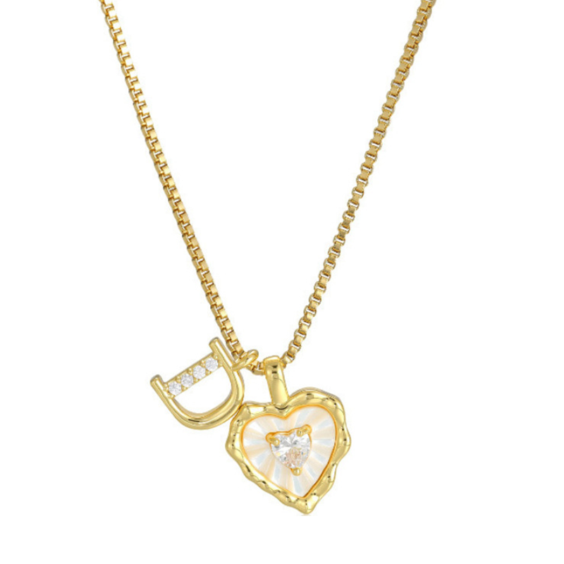Heart Shaped Letters Micro Pave Chain Necklace – Initial Pendant, Titanium Steel, Adjustable ✨