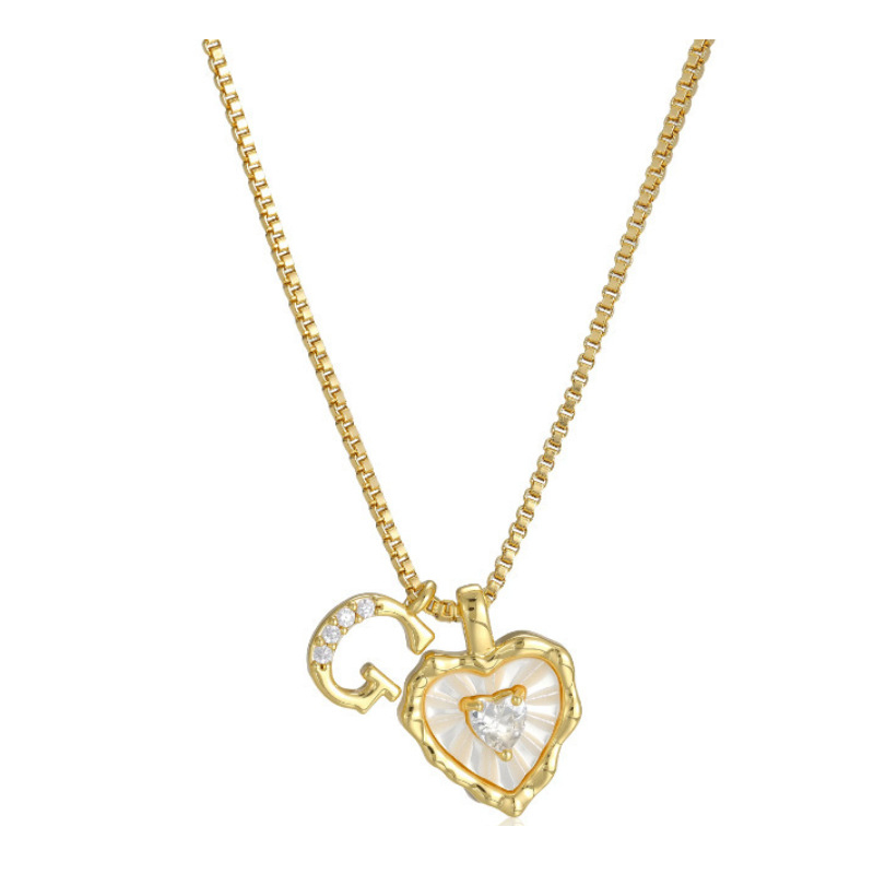 Heart Shaped Letters Micro Pave Chain Necklace – Initial Pendant, Titanium Steel, Adjustable ✨
