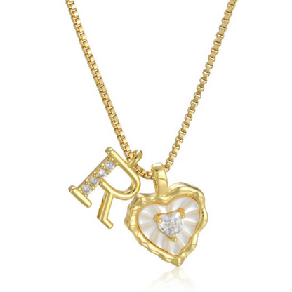 Heart Shaped Letters Micro Pave Chain Necklace – Initial Pendant, Titanium Steel, Adjustable ✨