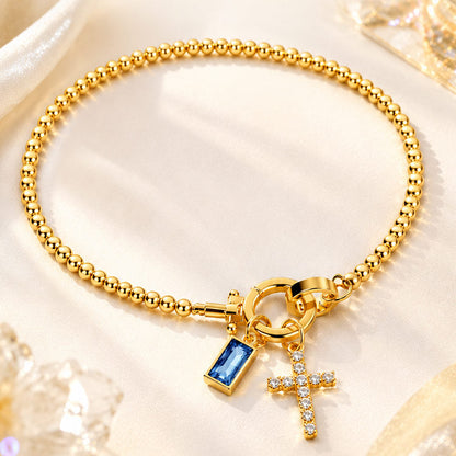 Gold-Tone Birthstone Cross Beaded Bracelet - image 2