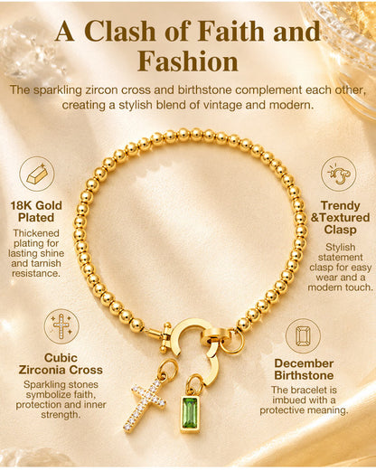 Gold-Tone Birthstone Cross Beaded Bracelet - image 3