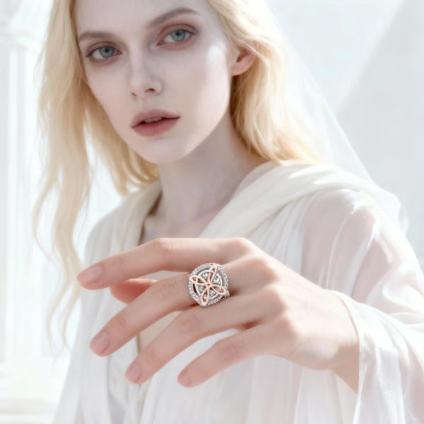 Two-Tone Clover Crystal Fashion Ring - image 4