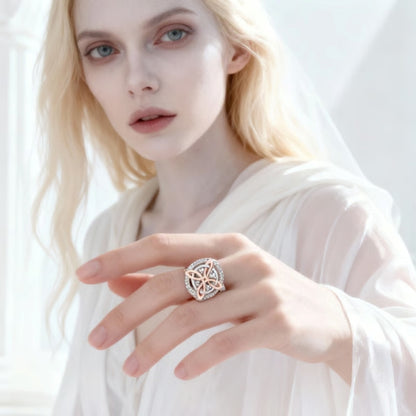 Two-Tone Clover Crystal Fashion Ring - image 4