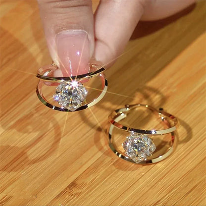 1 Carat Zirconia Double-Hoop Ball Earrings