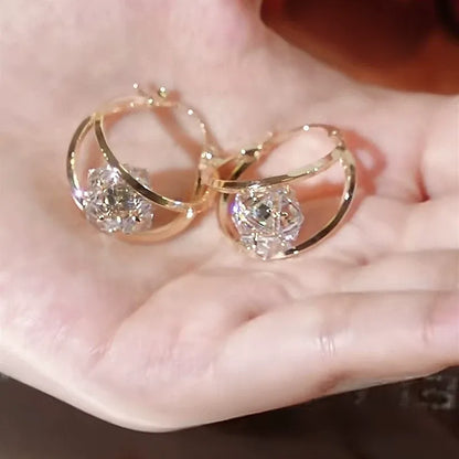 1 Carat Zirconia Double-Hoop Ball Earrings