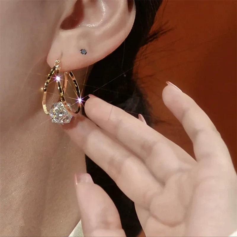 1 Carat Zirconia Double-Hoop Ball Earrings