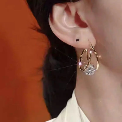 1 Carat Zirconia Double-Hoop Ball Earrings