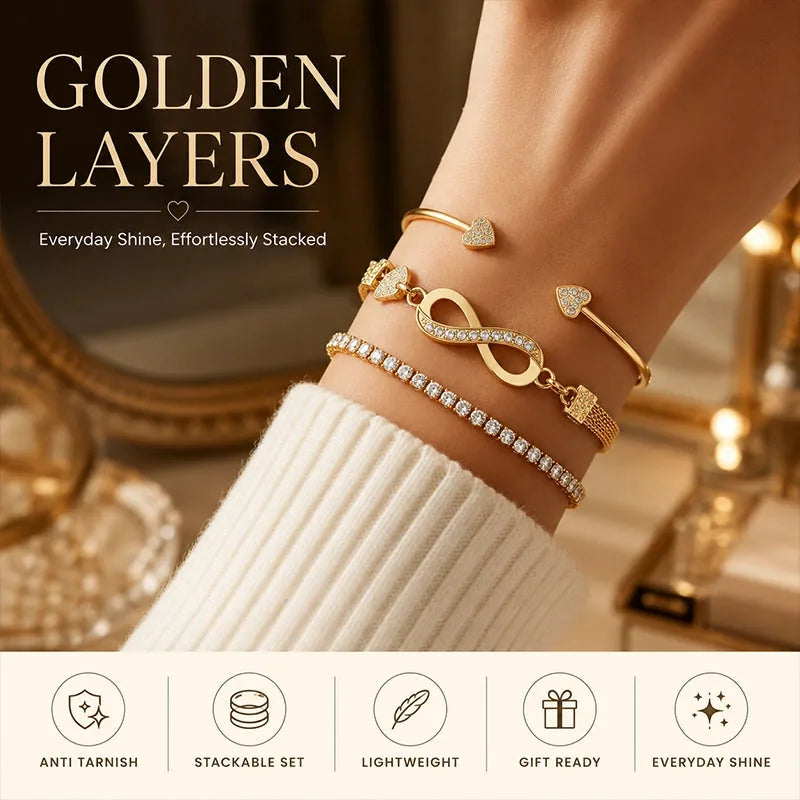 Layered Gold-Tone Bracelet Set – 3 Pieces
