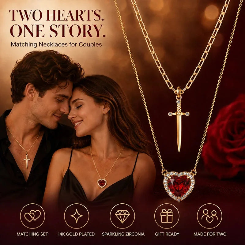 Heart and Sword Couple Necklace Set