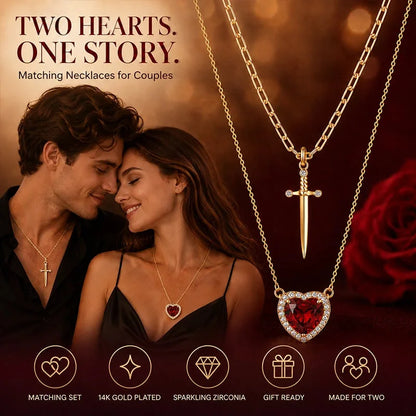 Heart and Sword Couple Necklace Set