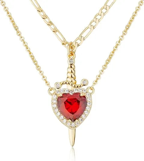 Heart and Sword Couple Necklace Set