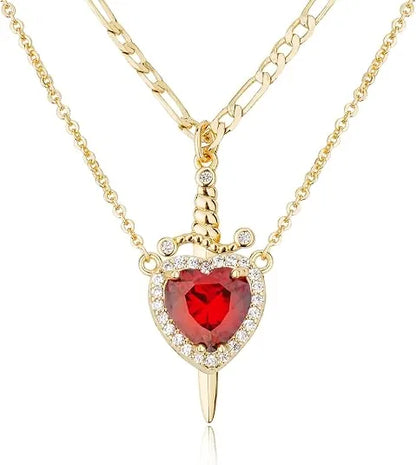 Heart and Sword Couple Necklace Set