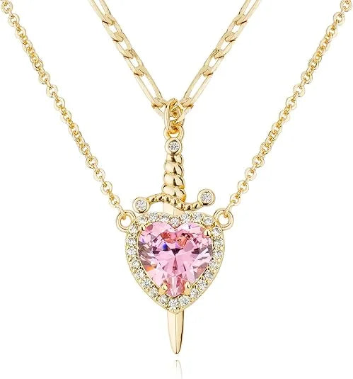 Heart and Sword Couple Necklace Set