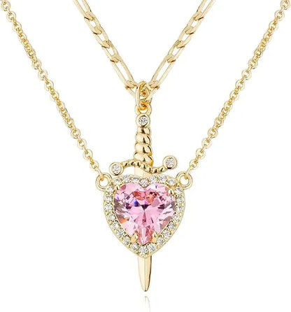 Heart and Sword Couple Necklace Set