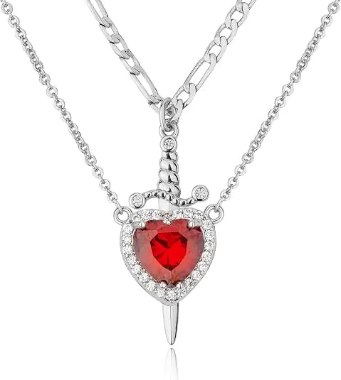 Heart and Sword Couple Necklace Set