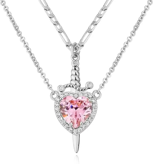 Heart and Sword Couple Necklace Set