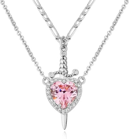 Heart and Sword Couple Necklace Set