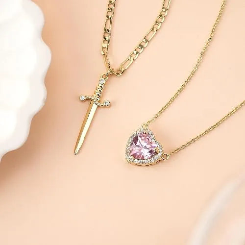Heart and Sword Couple Necklace Set