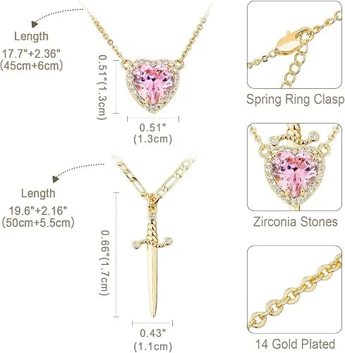 Heart and Sword Couple Necklace Set