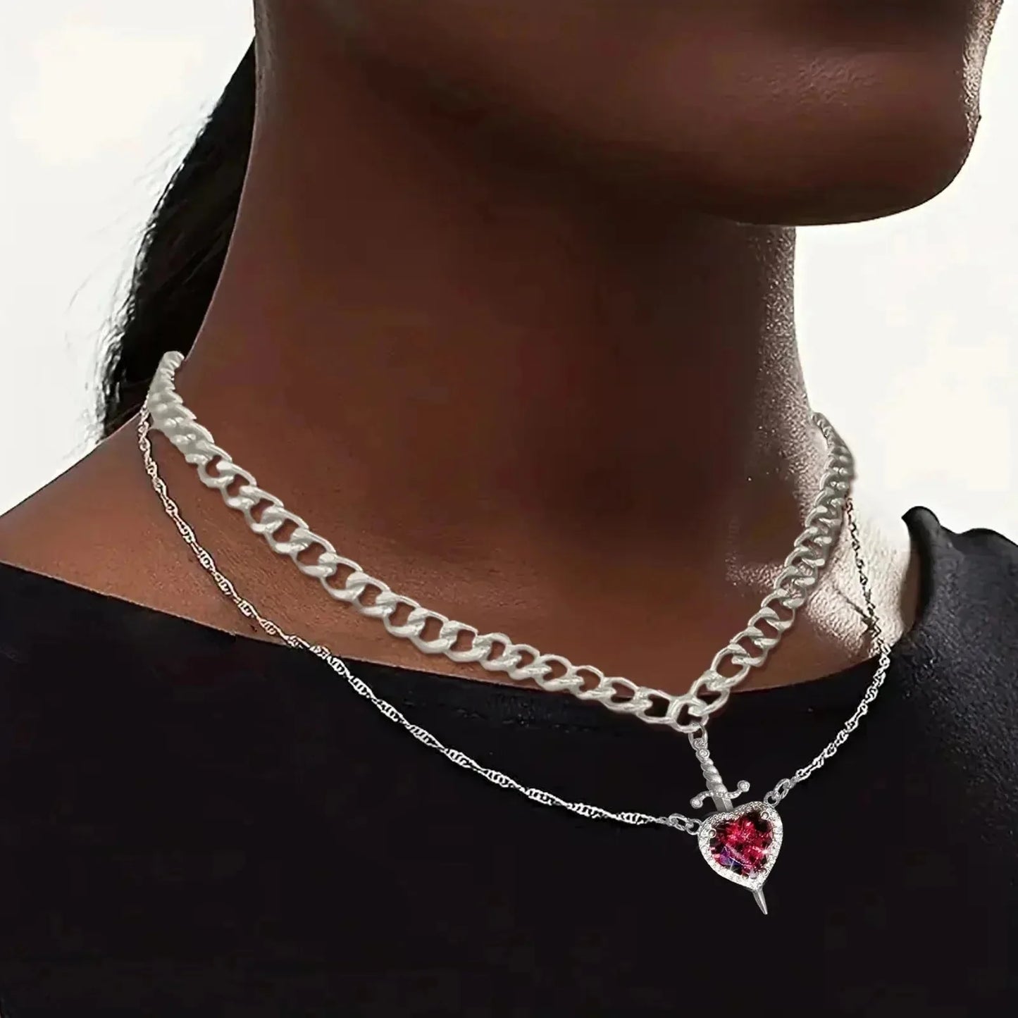 Heart and Sword Couple Necklace Set – product image 2