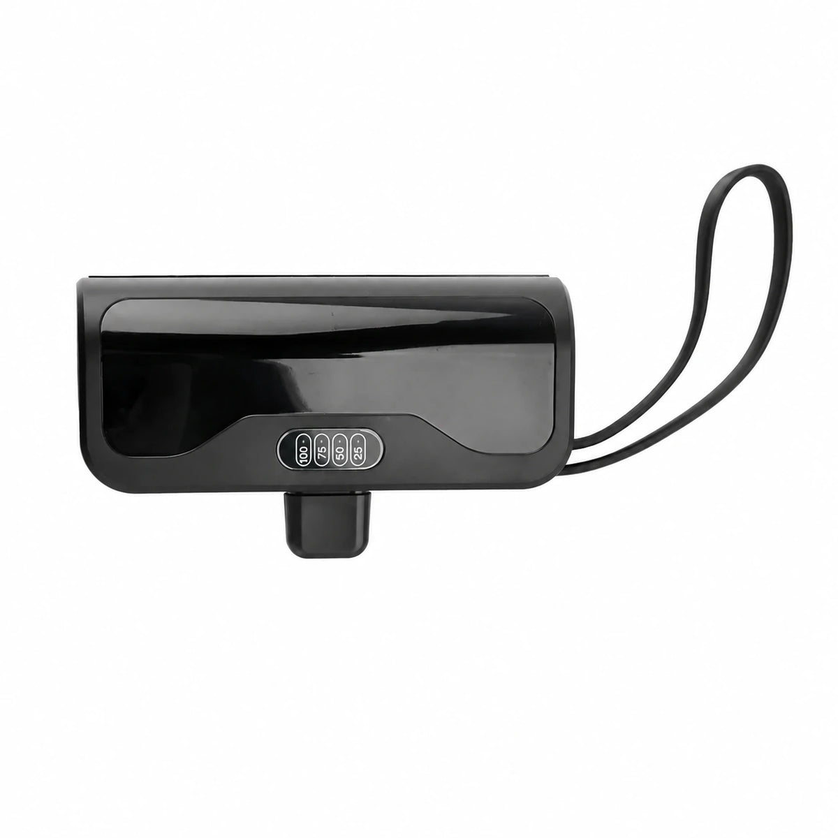 Black Type-C mini power bank with straight centered connector