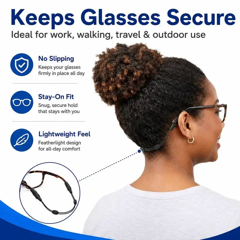 Adjustable Black Eyeglass Retainer Straps, 5-Pack — view 2