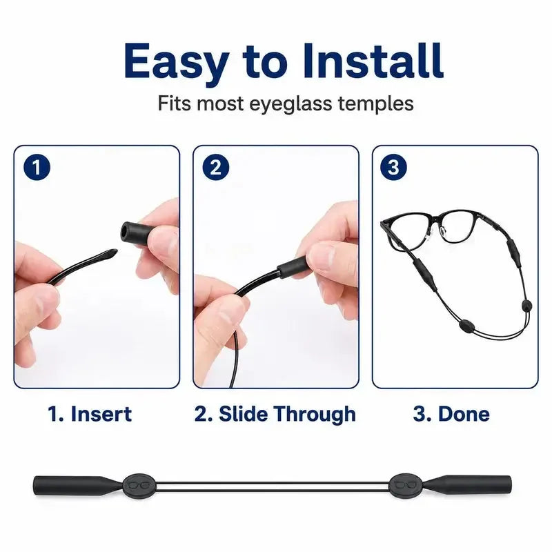 Adjustable Black Eyeglass Retainer Straps, 5-Pack — view 4