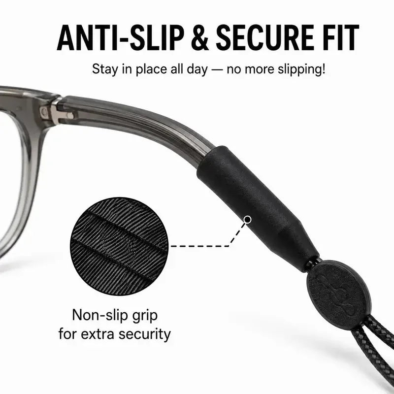 Adjustable Black Eyeglass Retainer Straps, 5-Pack — view 6