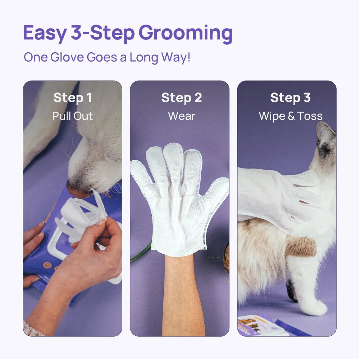 No-Rinse Pet Grooming Glove Wipes for Between-Bath Cleanup — view 2