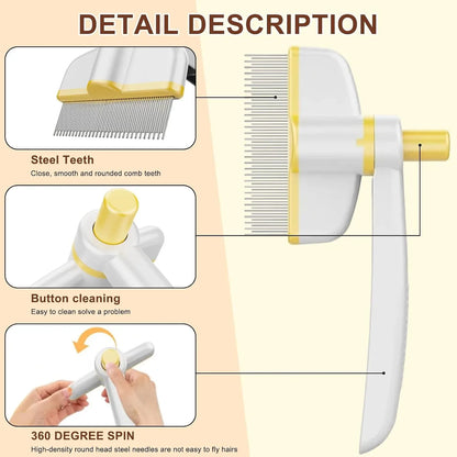 Rotating Pet Grooming Comb with Push-Button Hair Release — view 2