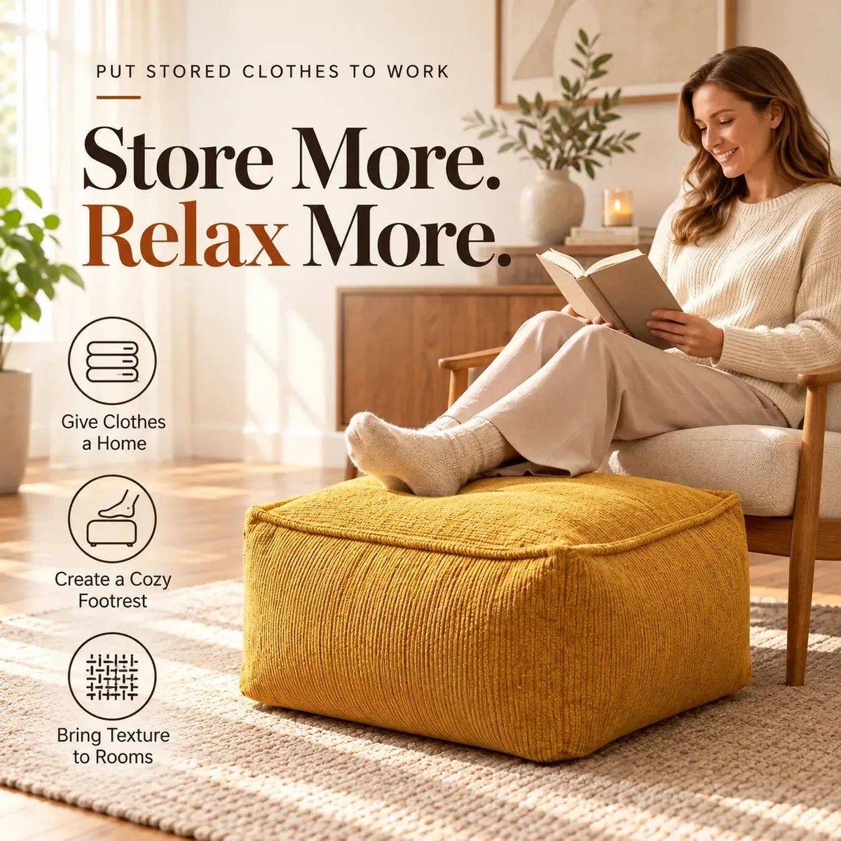 Corduroy Storage Ottoman Cover for Fill-Your-Own Seating — view 2