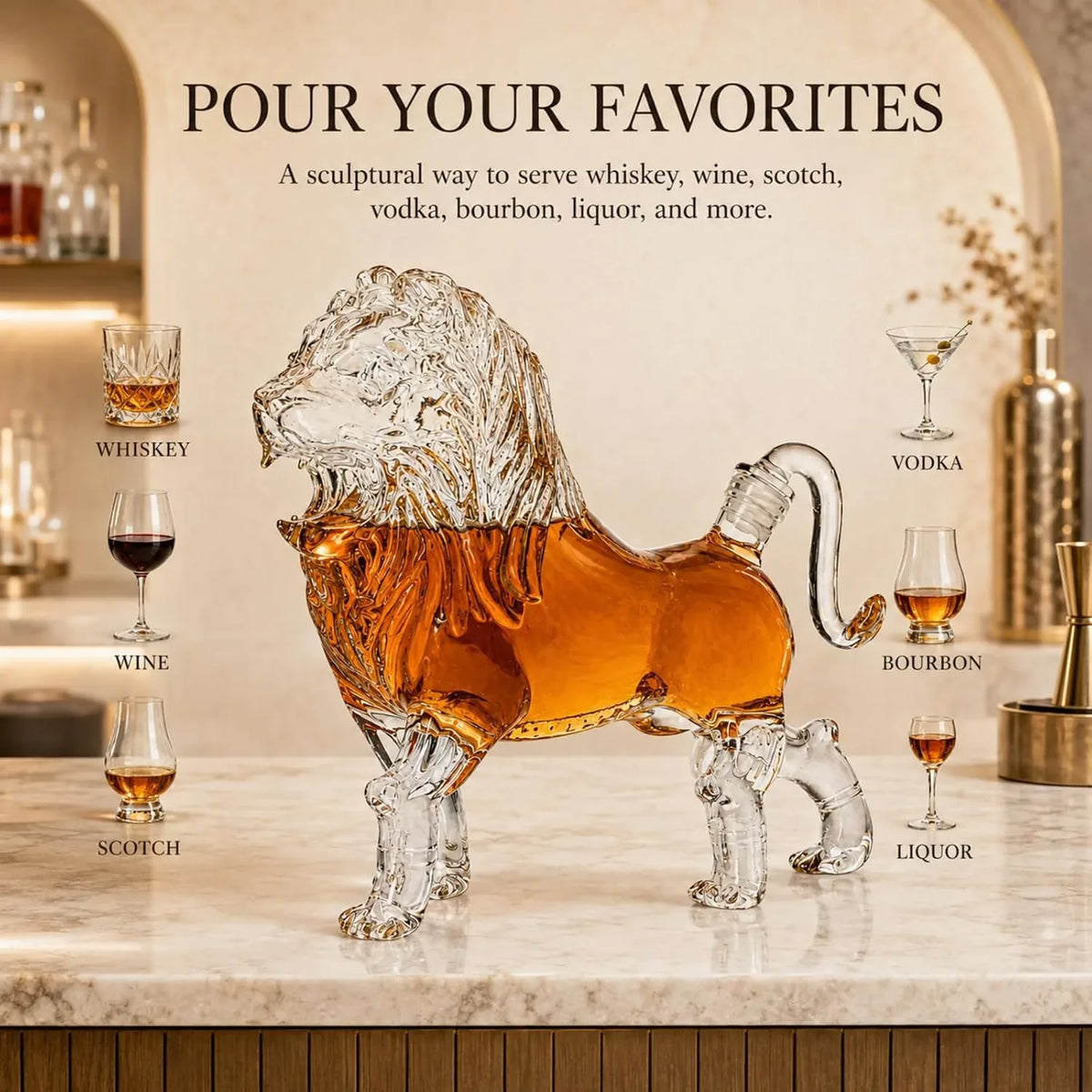 Lion-Shaped Glass Liquor Decanter in 500 mL or 750 mL — view 6