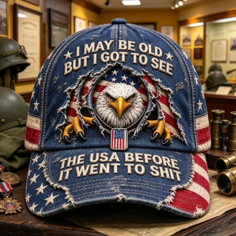 Vintage-Look Eagle and Flag Graphic Baseball Cap — view 1