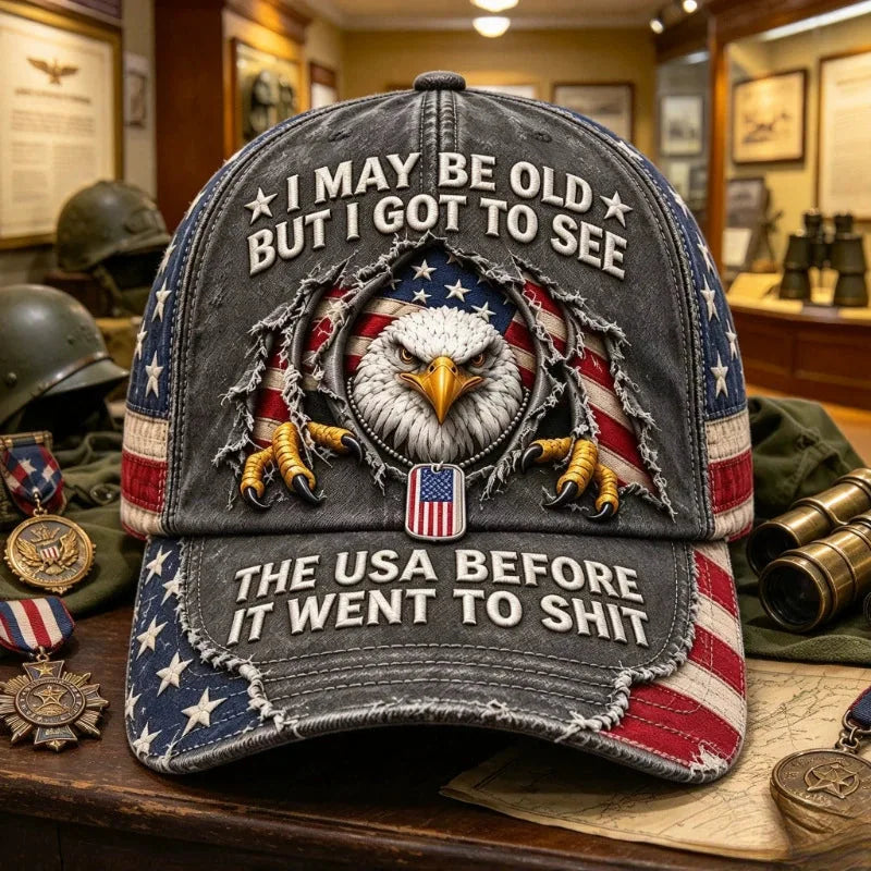Vintage-Look Eagle and Flag Graphic Baseball Cap — view 2