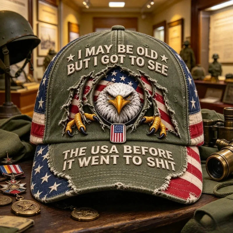 Vintage-Look Eagle and Flag Graphic Baseball Cap — view 3